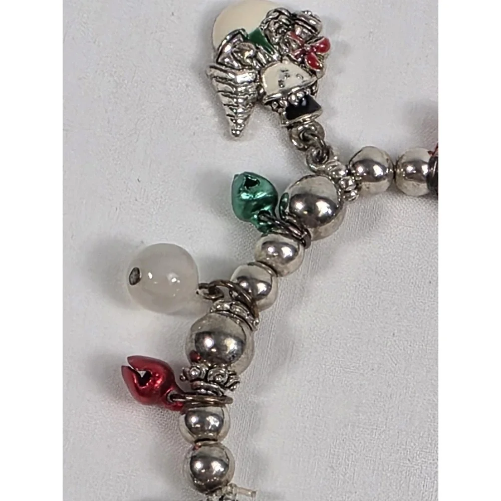 Holiday Christmas Charm Bracelet Beaded‎ Stretch Snowman Red Green Bells Gift